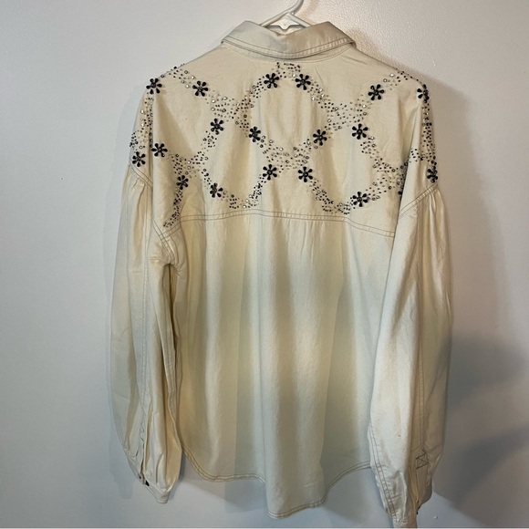 We the Free womens Star Studded Shirt cream embellished western button up L - Picture 6 of 15